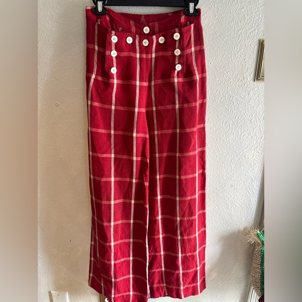 Vintage DKNY  Red‎ Plaid Wide-Leg Pants